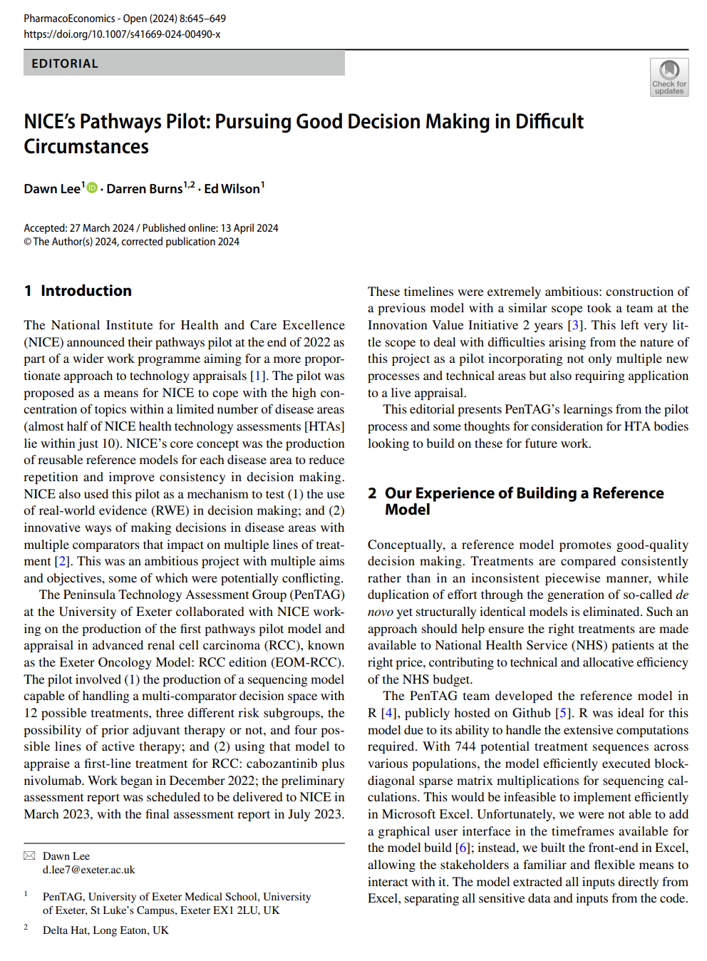 Exeter Oncology Model: Renal Cell Carcinoma edition